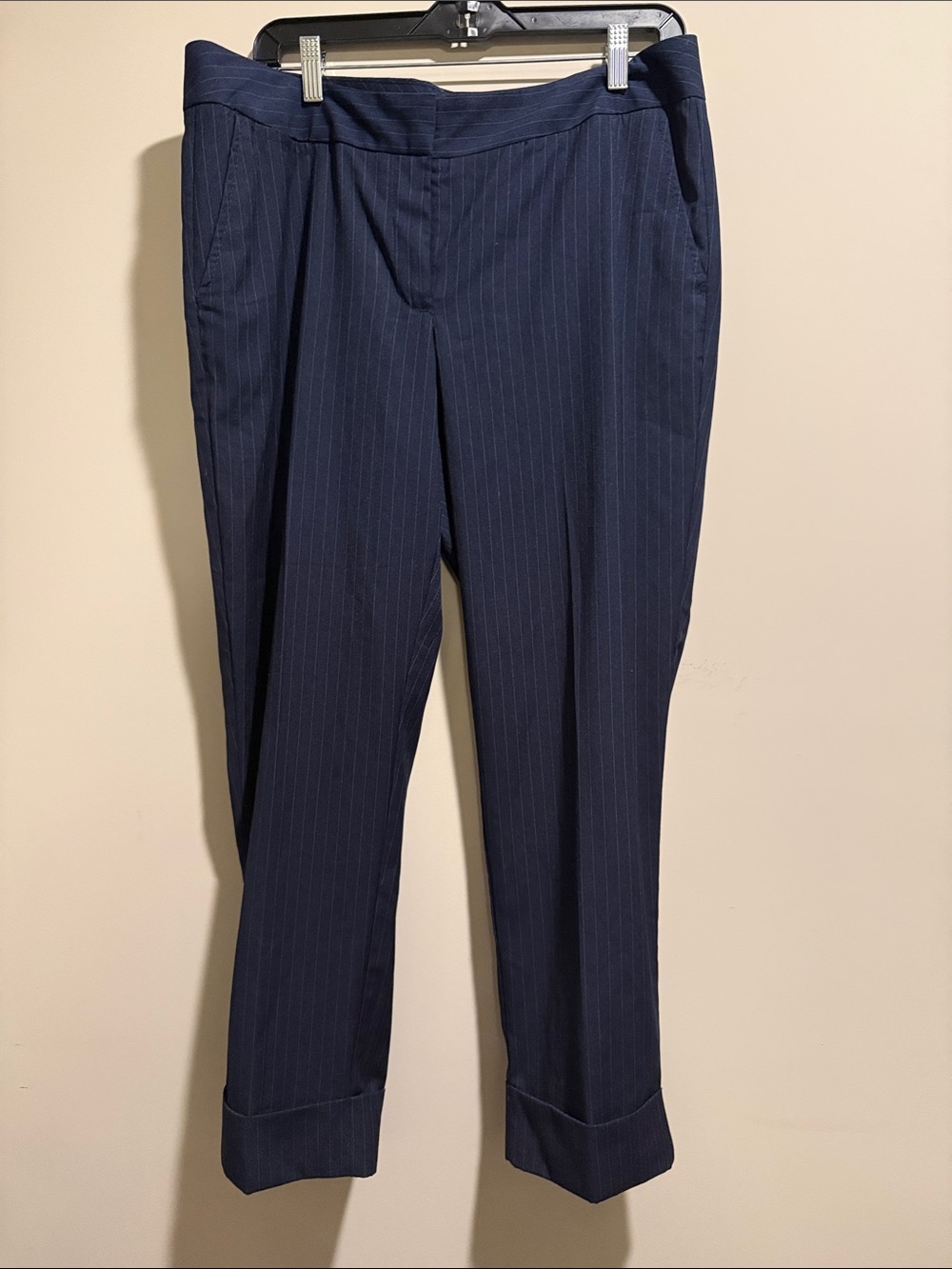 Tommy Hilfiger Navy Pinstripe Cuffed Tapered Pants